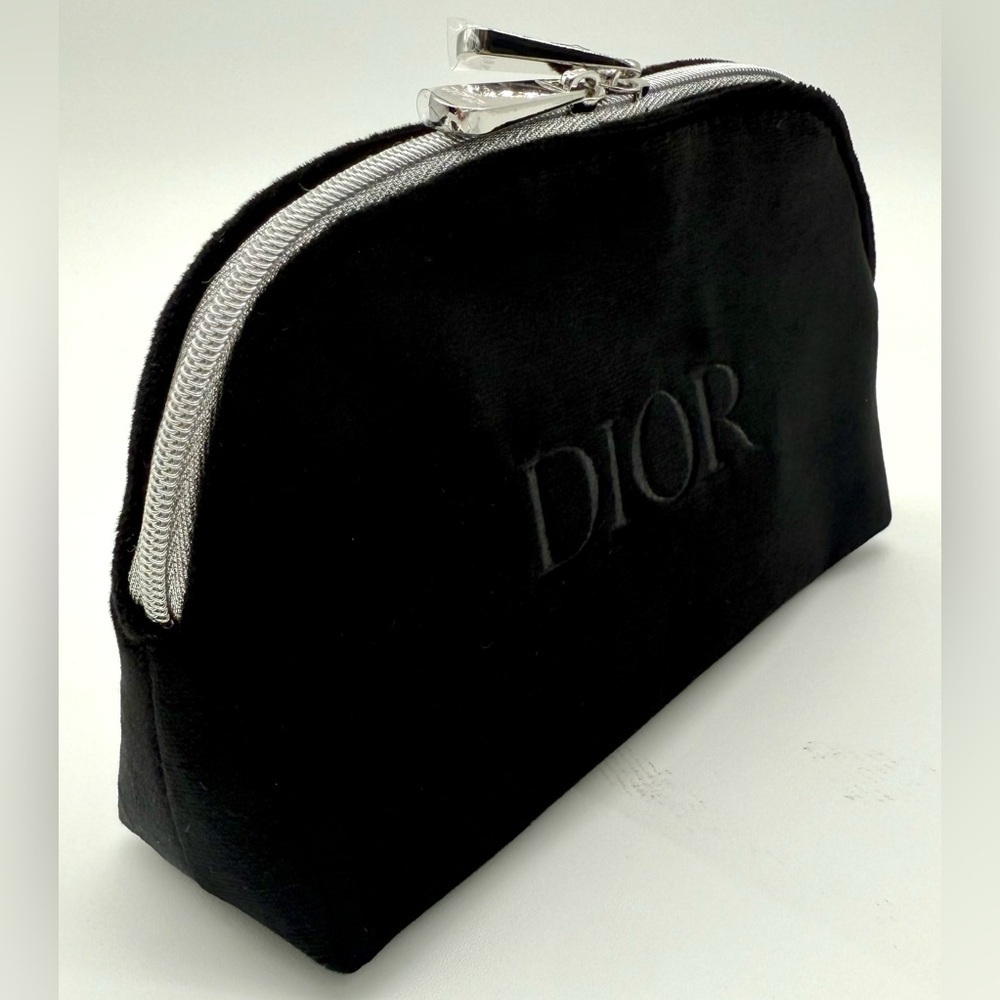 CHRISTIAN DIOR Velvet Embroidered Logo Zippered Luxury Makeup Pouch Bag OS NEW - Picture 2 of 9
